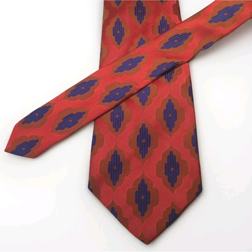 Vintage Bronzini Neck Tie Unicorn Logo 55" Red Blue Brown Geometric Polyester
